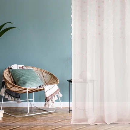 DESIGN 91 Zasłona STELLA zdobiona w górnej części trójwymiarowymi groszkami, półtransparentna DESIGN 91 Zasłona STELLA zdobiona w górnej części trójwymiarowymi groszkami, półtransparentna - 140 x 250 cm