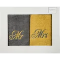 Komplet ręczników z haftem Mrs&Mr w kartonowym opakowaniu - 47 x 37 x 7 cm - stalowy 1