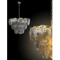 Lampa  DAGI ze szklanymi  zawieszkami  w formie liści z dymionego szkła - ∅ 57 x 56 cm - złoty 2
