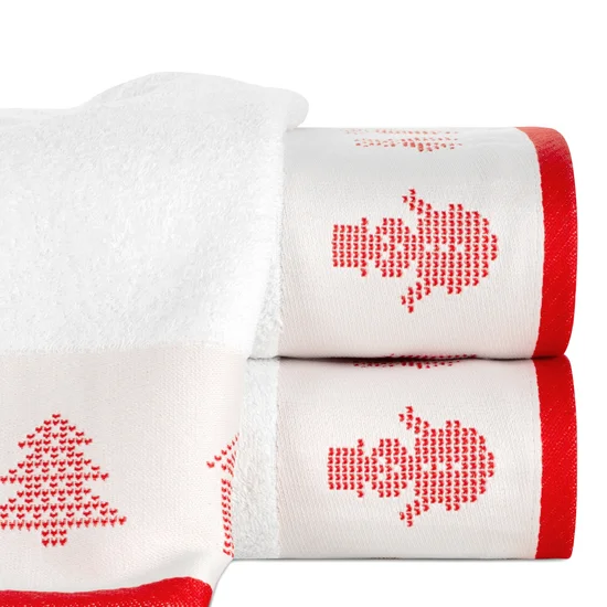Ręcznik NOEL 01 świąteczny z żakardową bordiurą z motywem skandynawskim - 50 x 90 cm - biały