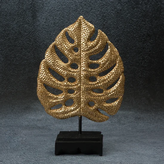 Liść monstery figurka dekoracyjna złota - 18 x 7 x 26 cm - złoty