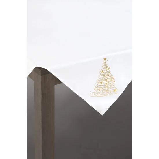 Obrus świąteczny CAROL z nadrukiem złotej choinki - 85 x 85 cm - biały