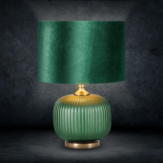 Lampa dekoracyjna na ceramicznej podstawie z welwetowym abażurem - ∅ 33 x 50 cm - zielony