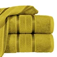 EUROFIRANY PREMIUM Ręcznik MIRO w kolorze musztardowym, z włókien bambusowych z żakardową bordiurą zdobioną lśniącymi paskami - 50 x 90 cm - musztardowy 1
