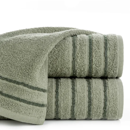 Ręcznik klasyczny JASPER z bordiurą podkreśloną delikatnymi oliwkowymi paskami - 30 x 50 cm - oliwkowy