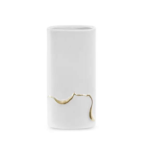 Wazon ceramiczny EBRU biało-złoty - 12 x 7 x 25 cm - biały