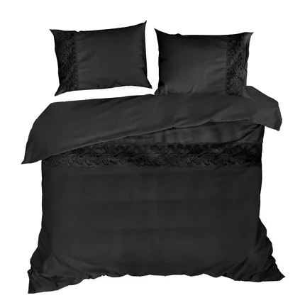 Pościel 160x200 cm z bawełny renforce kolor czarny zdobiona elegancką koronką LANA3 Eurofirany Premium Pościel 160x200 cm z bawełny renforce kolor czarny zdobiona elegancką koronką LANA3 Eurofirany Premium - 160 x 200 cm