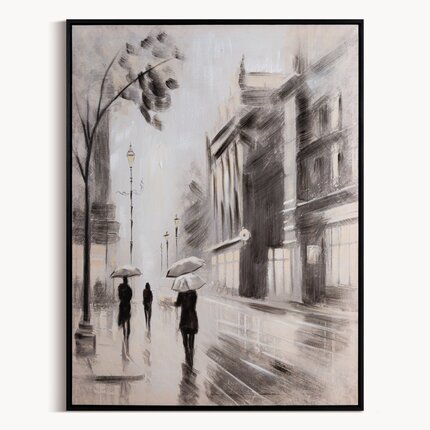 Obraz ręcznie malowany na płótnie pejzaż miasta, oprawiony w ramę 60 x 80 cm ciemnoszary,czarny | Eurofirany