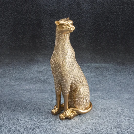 Pantera - figurka dekoracyjna HARIS o drobnym strukturalnym wzorze, złota - 8 x 11 x 26 cm - złoty
