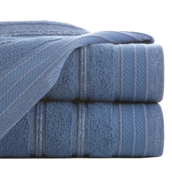 Ręcznik z bordiurą przetykaną błyszczącą nicią - 50 x 90 cm - niebieski