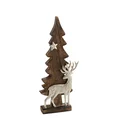 Figurka świąteczna drewniana choinka  z srebrnym jelonkiem - 14 x 5 x 40 cm - brązowy 3