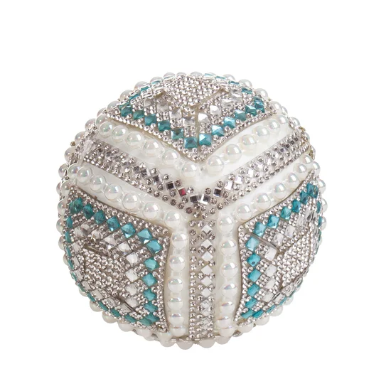 Kula dekoracyjna z porcelany bogato zdobiona kryształkami i perełkami - ∅ 10 x 10 cm - wielokolorowy