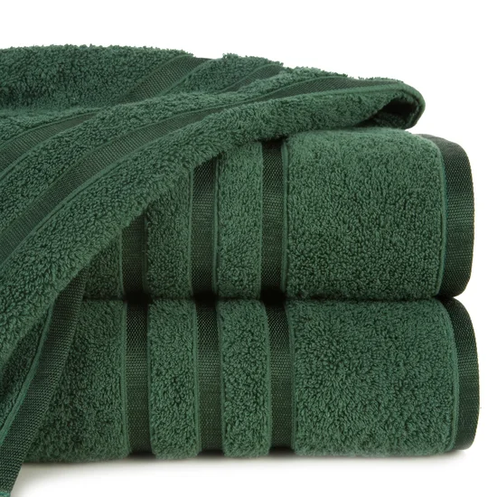 Ręcznik z elegancką bordiurą w lśniące pasy - 50 x 90 cm - butelkowy zielony