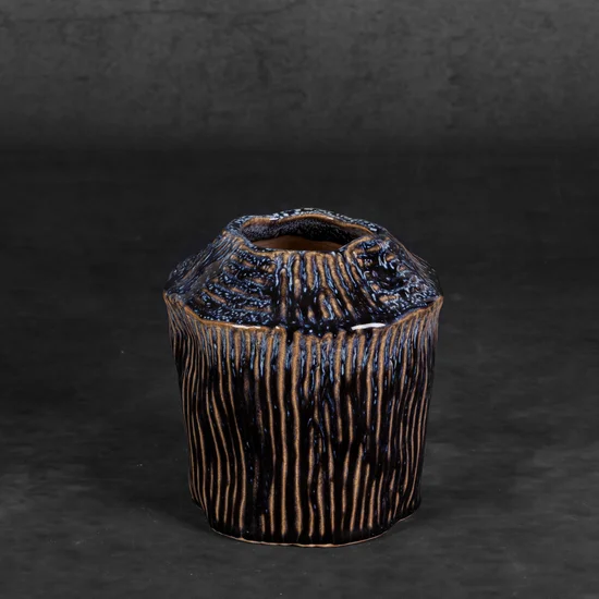 Wazon ceramiczny ALDA o nieregularnym kształcie w stylu boho - ∅ 13 x 14 cm - granatowy