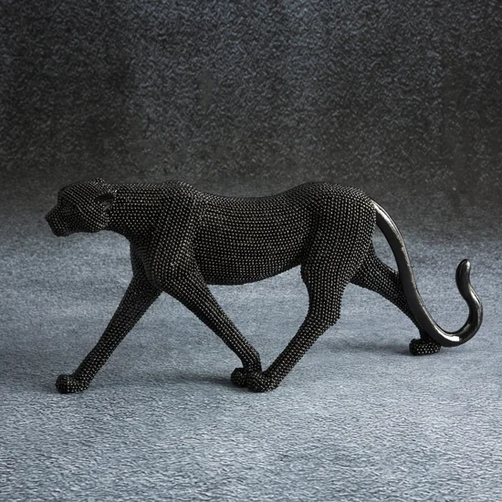 Pantera - figurka dekoracyjna ELDO 3 o drobnym strukturalnym wzorze, czarna - 6 x 31 x 15 cm - czarny