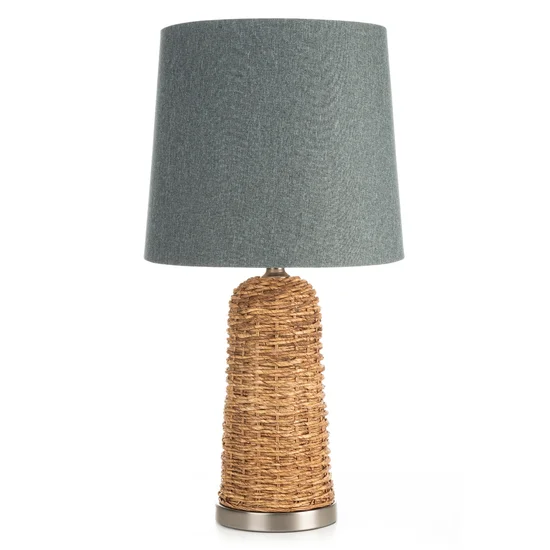 Lampa ARLO w stylu boho z plecionej podstawy i matowego abażuru - 32 x 32 x 71 cm - beżowy