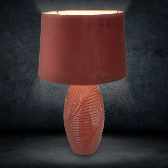 Lampka SENA na ceramicznej podstawie z welwetowym abażurem - ∅ 19 x 64 cm - różowy