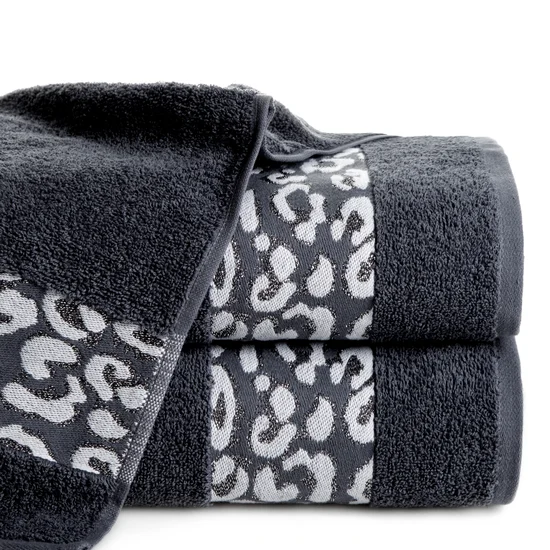 DIVA LINE Ręcznik LETA w kolorze stalowym, z żakardową bordiurą z motywem zwierzęcym i błyszczącą nicią - 50 x 90 cm - stalowy
