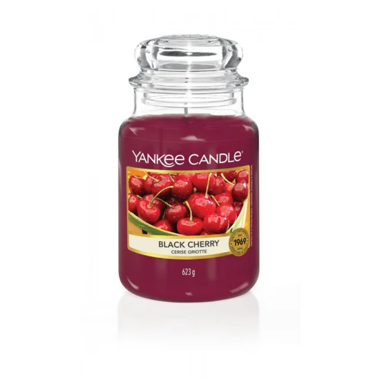 YANKEE CANDLE - Duża świeca zapachowa w słoiku - Black Cherry - ∅ 11 x 17 cm - czerwony