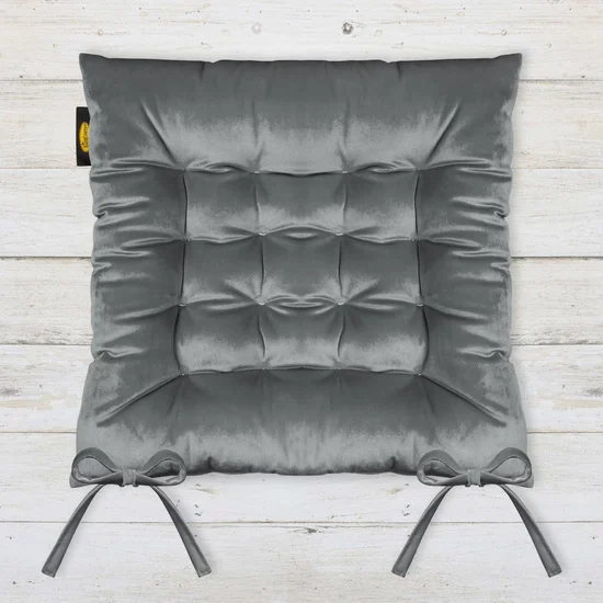 Dwustronna welwetowa poduszka siedziskowa na krzesło z szesnastoma pikowaniami, gramatura 260 g/m2 - 40 x 40 x 6 cm - popielaty
