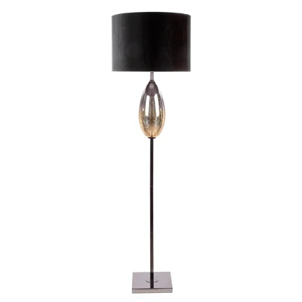 LIMITED COLLECTION Lampa stojąca PEONIA 5 z podstawą łączącą szkło i metal oraz welwetowy abażur PASJA CZERNI LIMITED COLLECTION Lampa stojąca PEONIA 5 z podstawą łączącą szkło i metal oraz welwetowy abażur PASJA CZERNI - ∅ 43 x 157 cm