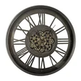 Duży dekoracyjny zegar ścienny z rzymskimi cyframi i ruchomymi kołami zębatymi w stylu industrialnym,60 cm średnicy - 60 x 7 x 60 cm - stalowy 1