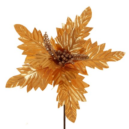 Świąteczny kwiat dekoracyjny z błyszczącej tkaniny z wytłaczanym wzorem ∅ 30 cm złoty