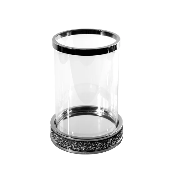 Świecznik dekoracyjny SUZIE z metalu ze szklanym kloszem dekorowany srebrzystymi kryształkami - ∅ 14 x 20 cm - srebrny