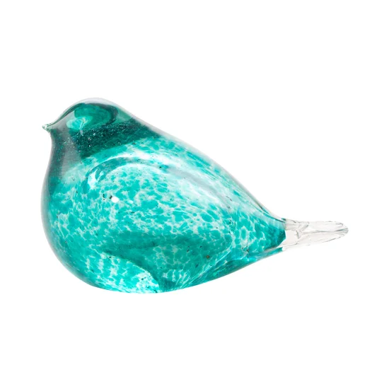 Ptaszek - ręcznie wykonana figurka dekoracyjna ze szkła artystycznego - 14 x 8 x 9 cm - turkusowy
