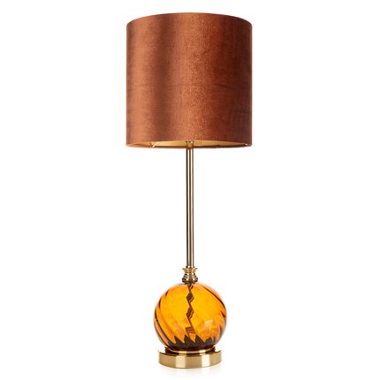 Lampa VALERY zdobiona szklaną podstawą i welwetowym abażurem 26 x 23 x 68 cm miedziany,złoty