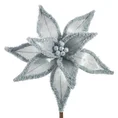 Świąteczny kwiat dekoracyjny z welwetu wykończony futerekiem - 30 cm - srebrny 2