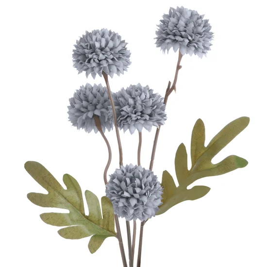 CHRYZANTEMA  kwiat sztuczny dekoracyjny z płatkami z jedwabistej tkaniny - 52 cm - popielaty