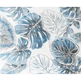 Obraz VERDE ręcznie malowane na płótnie egzotyczne liście o wypukłej strukturze - 100 x 80 cm - biały 1