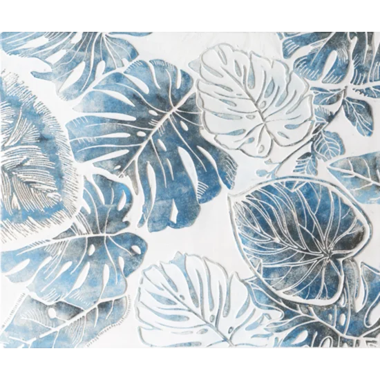 Obraz VERDE ręcznie malowane na płótnie egzotyczne liście o wypukłej strukturze - 100 x 80 cm - biały