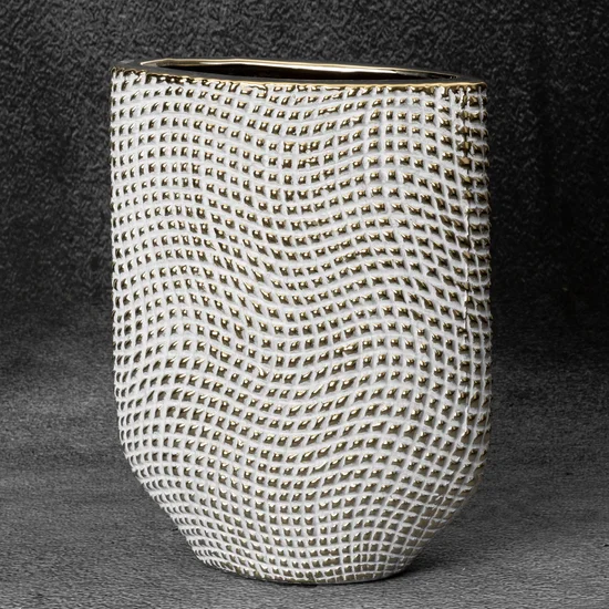 Wazon ceramiczny VERDA  z drobnym wytłaczanym wzorem - 17 x 8 x 24 cm - biały
