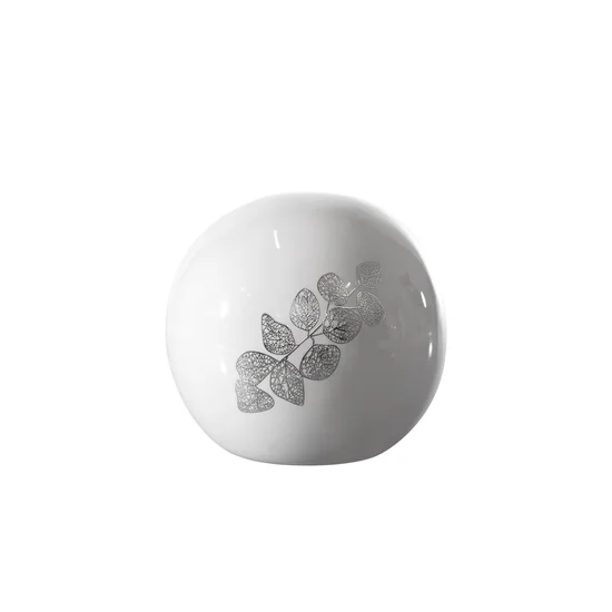 Kula ceramiczna  z nadrukiem ażurowej srebrnej gałązki - ∅ 9 x 9 cm - biały