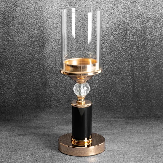 Świecznik RIA z metalu szkła i kryształu w stylu glamour - ∅ 12 x 37 cm - złoty