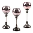 Świecznik bankietowy szklany FIBI na wysmukłej metalowej  nóżce ze szklanym kloszem - ∅ 12 x 35 cm - różowy 2