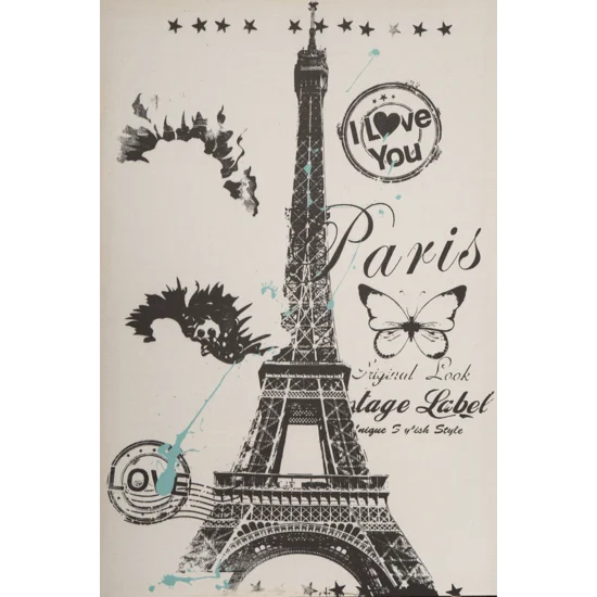 Obraz PARIS nadruk na płótnie wieża Eiffla w stylu vintage - 60 x 90 cm - beżowy