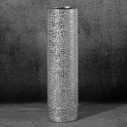 Zdjęcia - Figurka / świecznik Wazon ceramiczny RISO z drobnym błyszczącym wzorem ∅ 13 x 50 cm srebrny