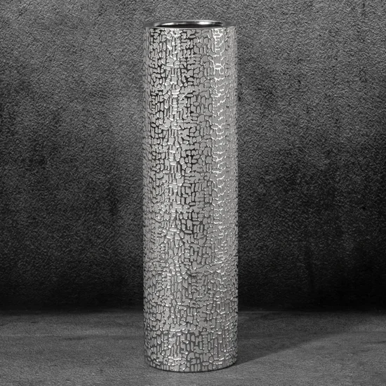 Wazon ceramiczny RISO z drobnym błyszczącym wzorem - ∅ 13 x 50 cm - srebrny