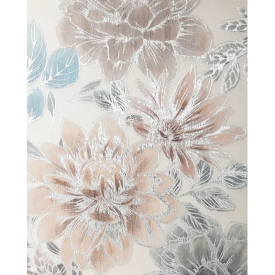Obraz SILVERY 1 ręcznie malowane na płótnie kwiaty ze srebrnymi elementami - 80 x 100 cm - różowy