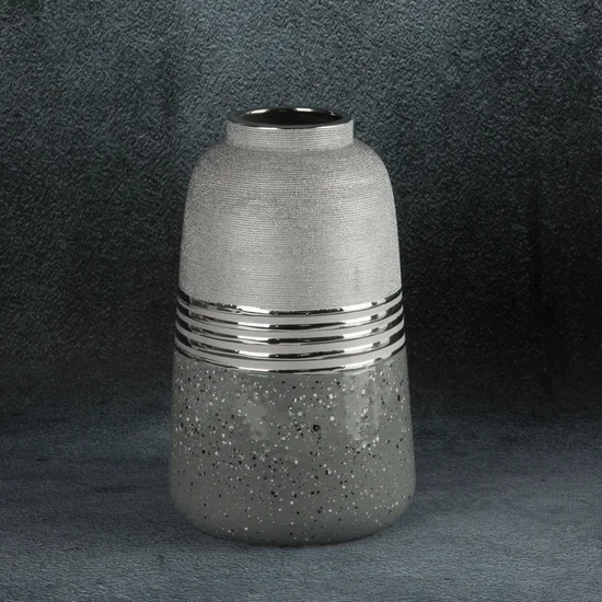 Wazon ceramiczny NELI o łączonych fakturach, nowoczesny - ∅ 17 x 28 cm - srebrny