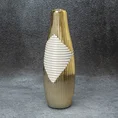 Wazon ceramiczny biało-złoty z geometrycznym wzorem - ∅ 10 x 30 cm - beżowy 1