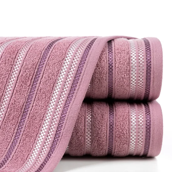 Ręcznik LIVIA  z kolorowymi paskami tkanymi we wzór jodełki - 30 x 50 cm - liliowy