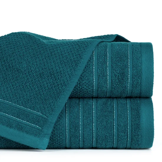 Ręcznik z welurową bordiurą przetykaną błyszczącą nicią - 30 x 50 cm - turkusowy