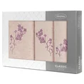 Zestaw upominkowy BLOSSOM 3 szt ręczników z haftem z motywem kwiatowym w kartonowym opakowaniu na prezent - 56 x 36 x 7 cm - pudrowy róż 1