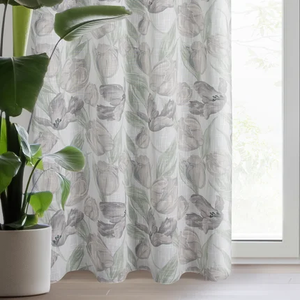 Zasłona naturalno, zielona w stylu boho 140x250 cm przelotka MILLIE Zasłona naturalno, zielona w stylu boho 140x250 cm przelotka MILLIE - 140 x 250 cm