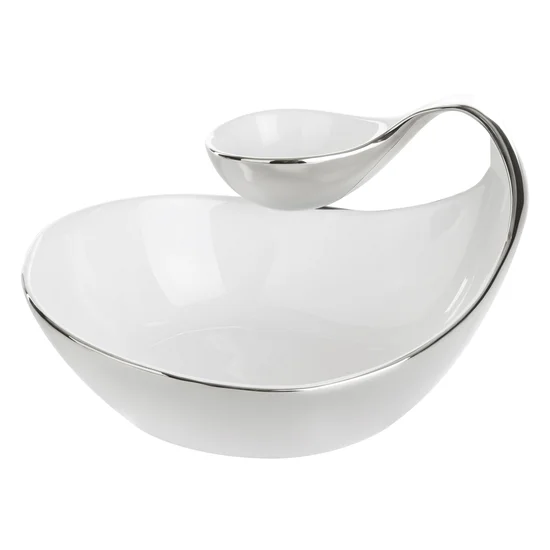 Misa ceramiczna EBRU biało-srebrna - 25 x 23 x 15 cm - biały