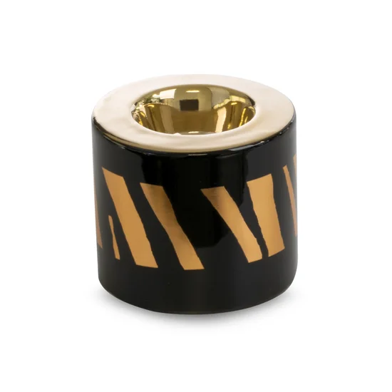 Świecznik ceramiczny SELENA o  kształcie walca czarno-złoty - ∅ 8 x 7 cm - czarny
